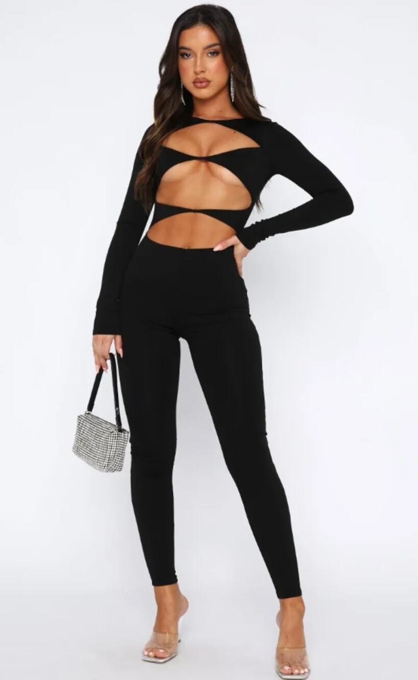 new WHITE FOX black cutout black Only One Option long sleeve jumpsuit nwt